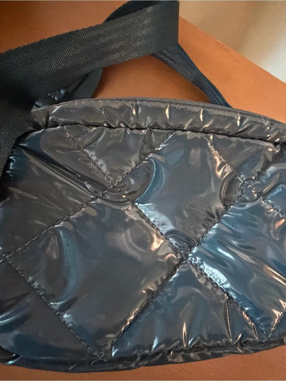 Athleta Shiny Quilted Dark Teal Crossbody Pouch